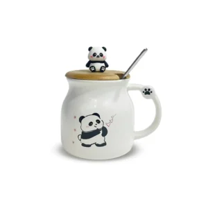 ماگ سرامیکی درب چوبی پاندا دسته برجسته پنجه