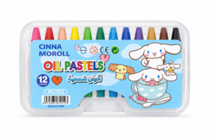 پاستل روغنی 12 رنگ طرح Cinnamoroll با رنگ‌های شاد، بافت نرم و جعبه پلاستیکی مقاوم، مناسب نقاشی و رنگ‌آمیزی کودکان.
