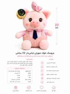 عروسک خوک صورتی لباس‌دار پولیشی 22 سانتی