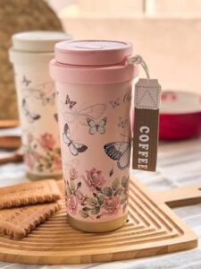 تراول ماگ دو دهانه 520 میل پروانه صورتی کد 369